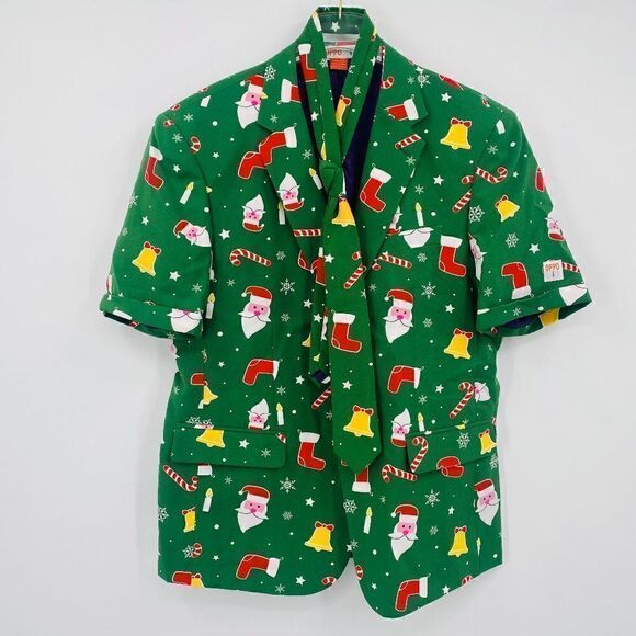 OppoSuits Size 44 Green Santa Boss Summer Suit Festive Holiday 3-Piece Outfit - Picture 4 of 16